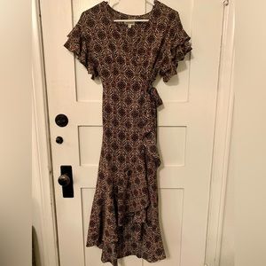 Max Studio Ruffle Crepe High/low Wrap Midi Dress